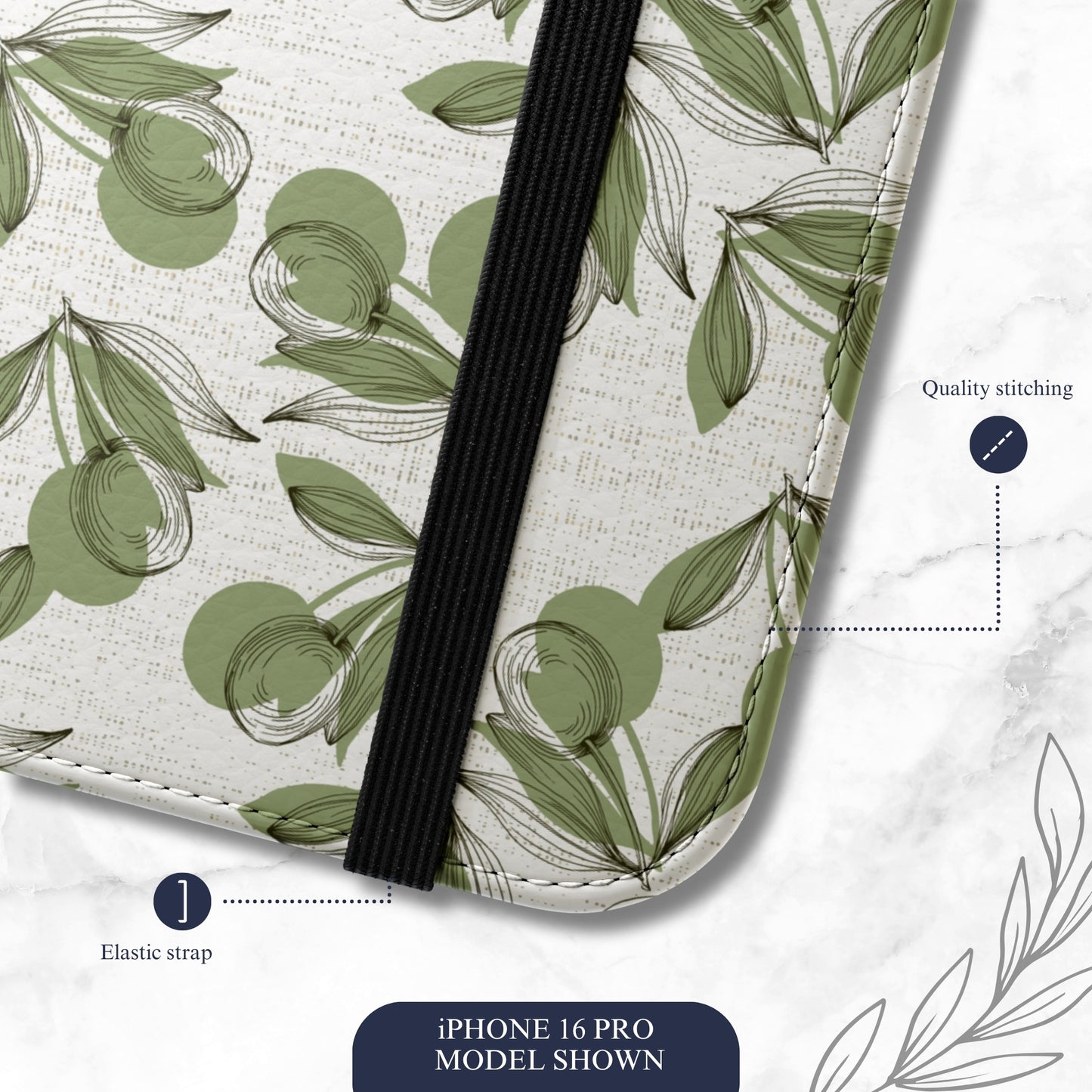 Olive Branch - iPhone Flip Case Wallet, Leather Folio Case Phone Case-aesthetic phone case-shockproof phone case-cute phone case-designer phone case-elegant phone case-luxury phone case-phone accessories-fashion accessory
