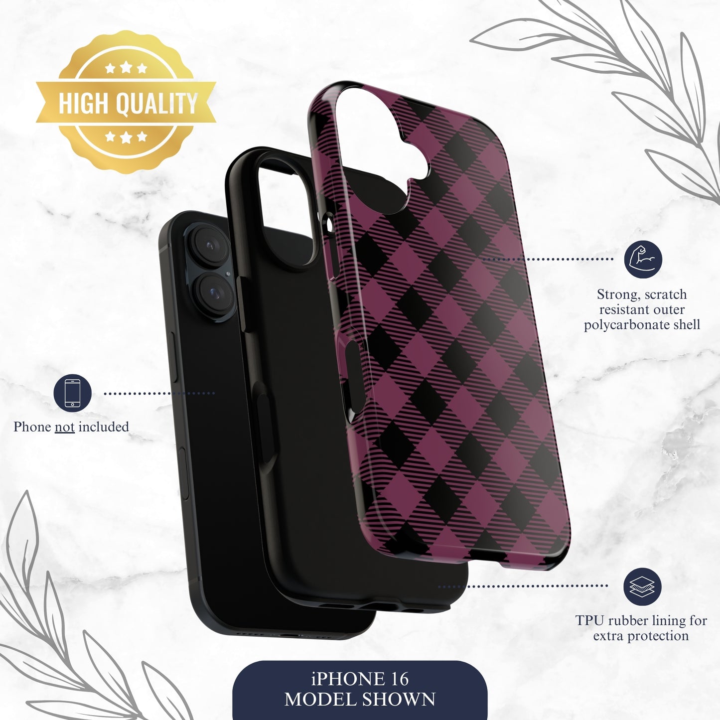 Plum Plaid - iPhone Case Phone Case-aesthetic phone case-shockproof phone case-cute phone case-designer phone case-elegant phone case-luxury phone case-phone accessories-fashion accessory