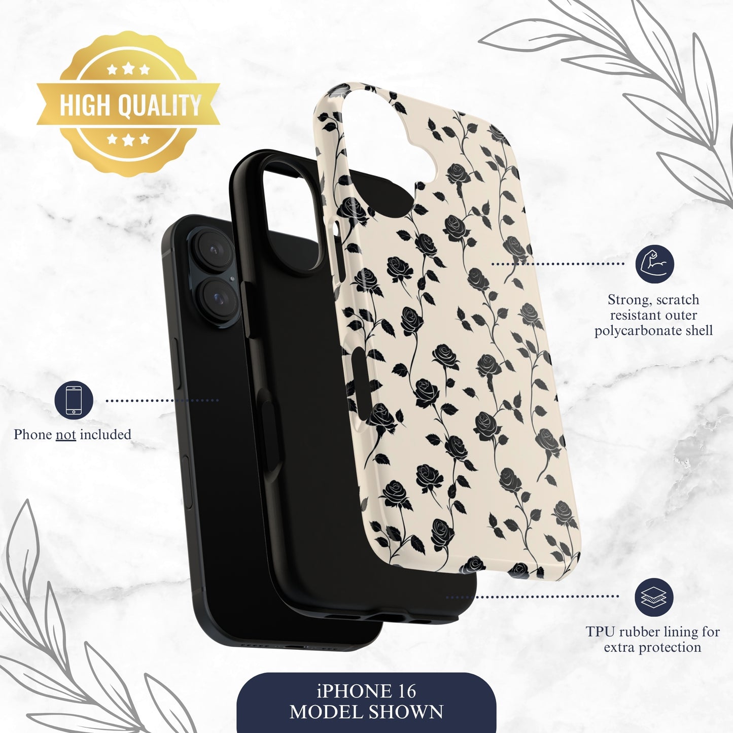 Ghost Rose - iPhone Case Phone Case-aesthetic phone case-shockproof phone case-cute phone case-designer phone case-elegant phone case-luxury phone case-phone accessories-fashion accessory