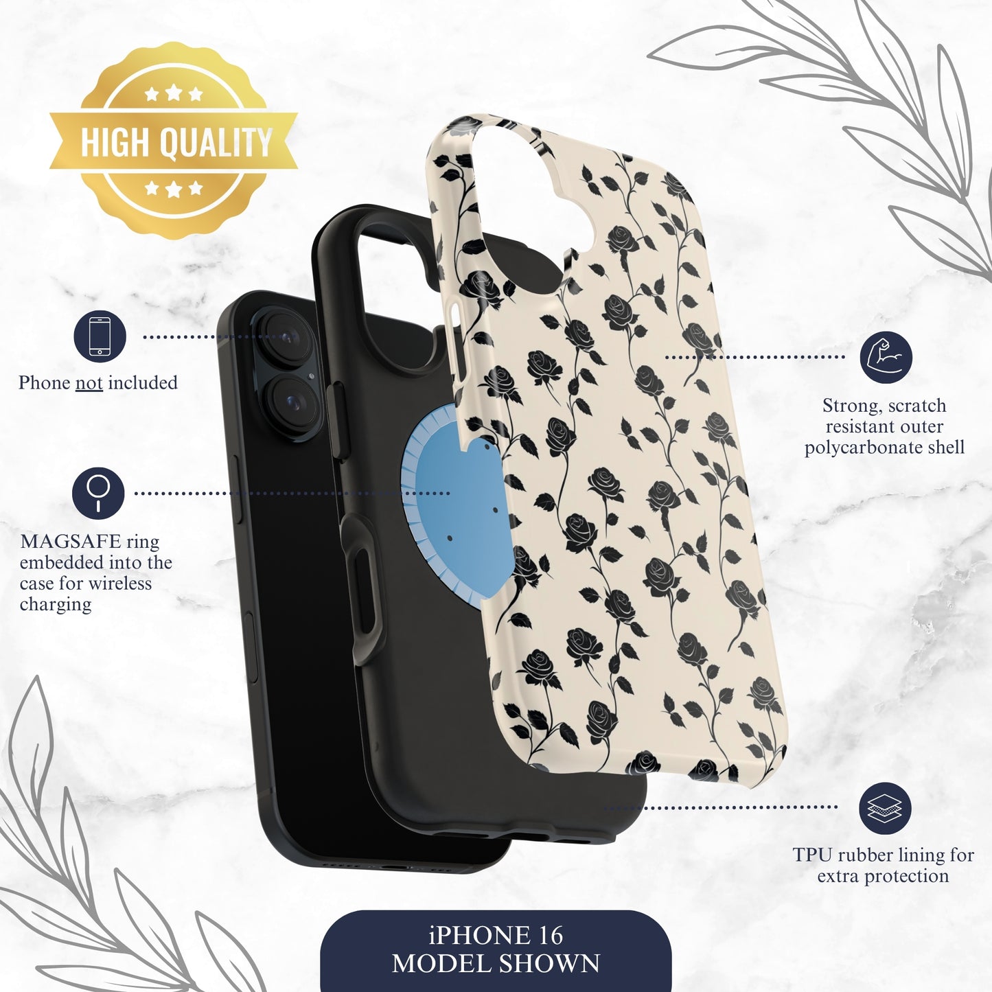 Ghost Rose - Magsafe iPhone Case Phone Case-aesthetic phone case-shockproof phone case-cute phone case-designer phone case-elegant phone case-luxury phone case-phone accessories-fashion accessory