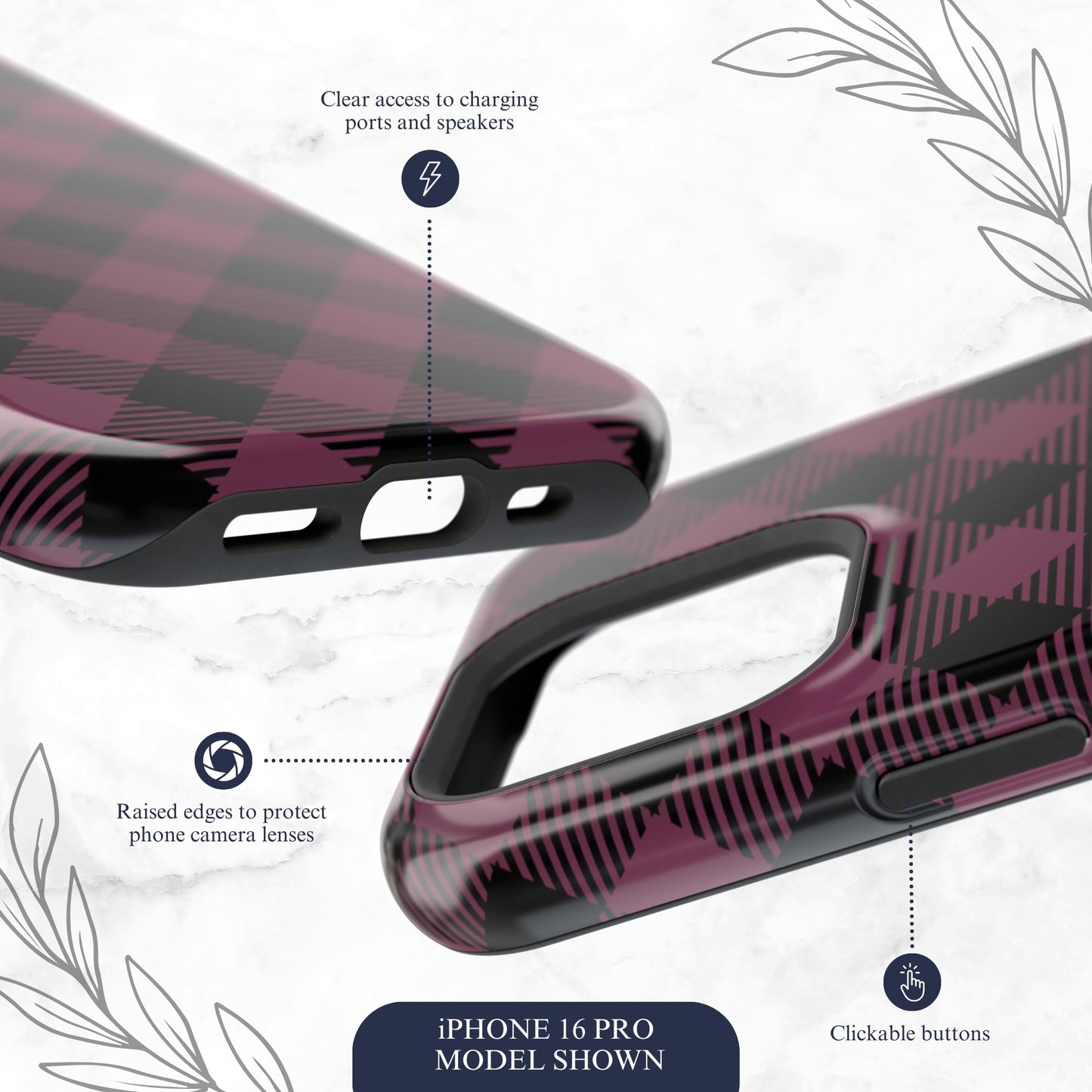 Plum Plaid - Magsafe iPhone Case Phone Case-aesthetic phone case-shockproof phone case-cute phone case-designer phone case-elegant phone case-luxury phone case-phone accessories-fashion accessory