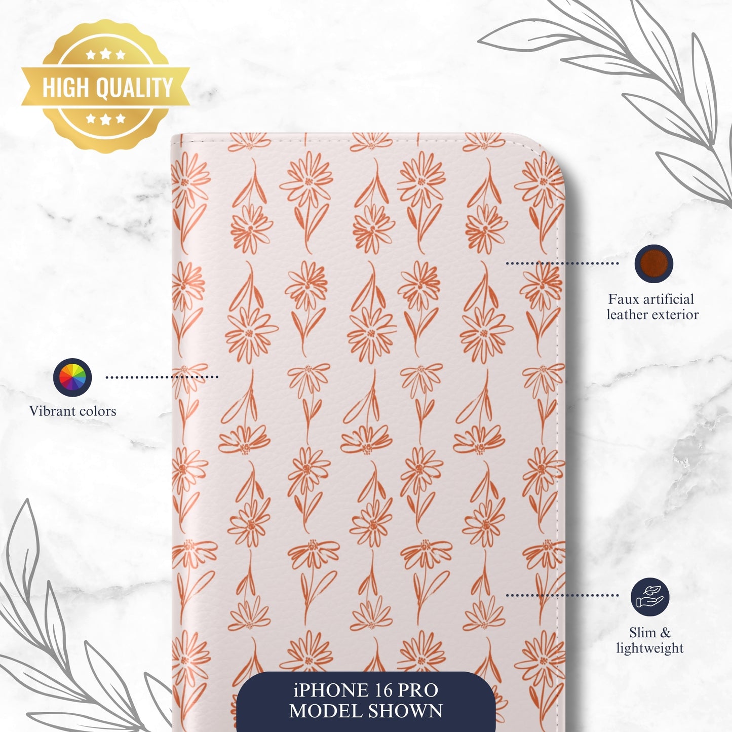 Terracotta - iPhone Flip Case Wallet, Leather Folio Case Phone Case-aesthetic phone case-shockproof phone case-cute phone case-designer phone case-elegant phone case-luxury phone case-phone accessories-fashion accessory