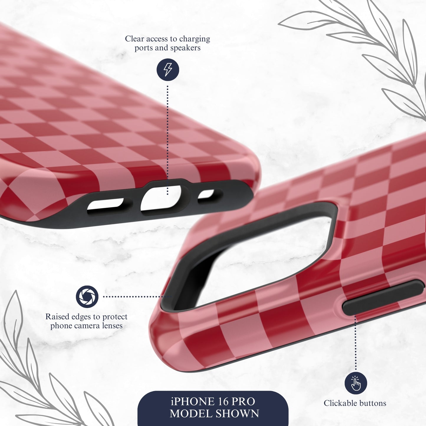 Crimson Check - Magsafe iPhone Case Phone Case-aesthetic phone case-shockproof phone case-cute phone case-designer phone case-elegant phone case-luxury phone case-phone accessories-fashion accessory