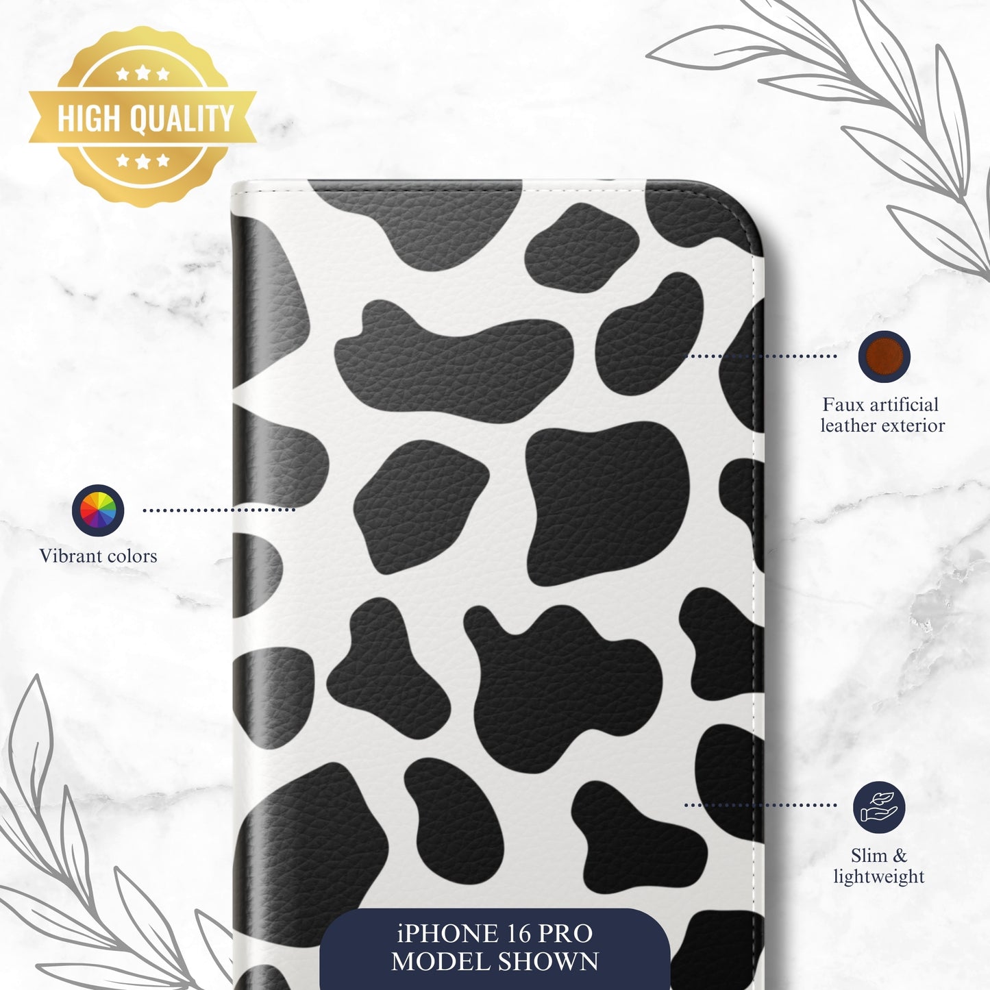 Bovine - iPhone Flip Case Wallet, Leather Folio Case Phone Case-aesthetic phone case-shockproof phone case-cute phone case-designer phone case-elegant phone case-luxury phone case-phone accessories-fashion accessory