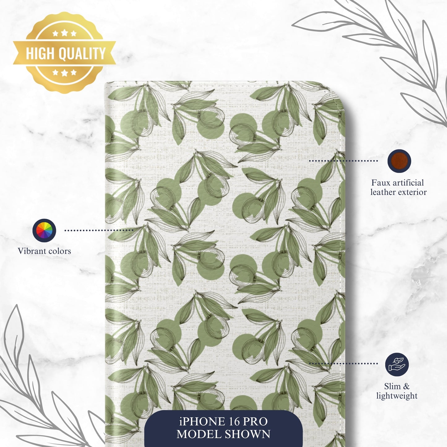 Olive Branch - iPhone Flip Case Wallet, Leather Folio Case Phone Case-aesthetic phone case-shockproof phone case-cute phone case-designer phone case-elegant phone case-luxury phone case-phone accessories-fashion accessory