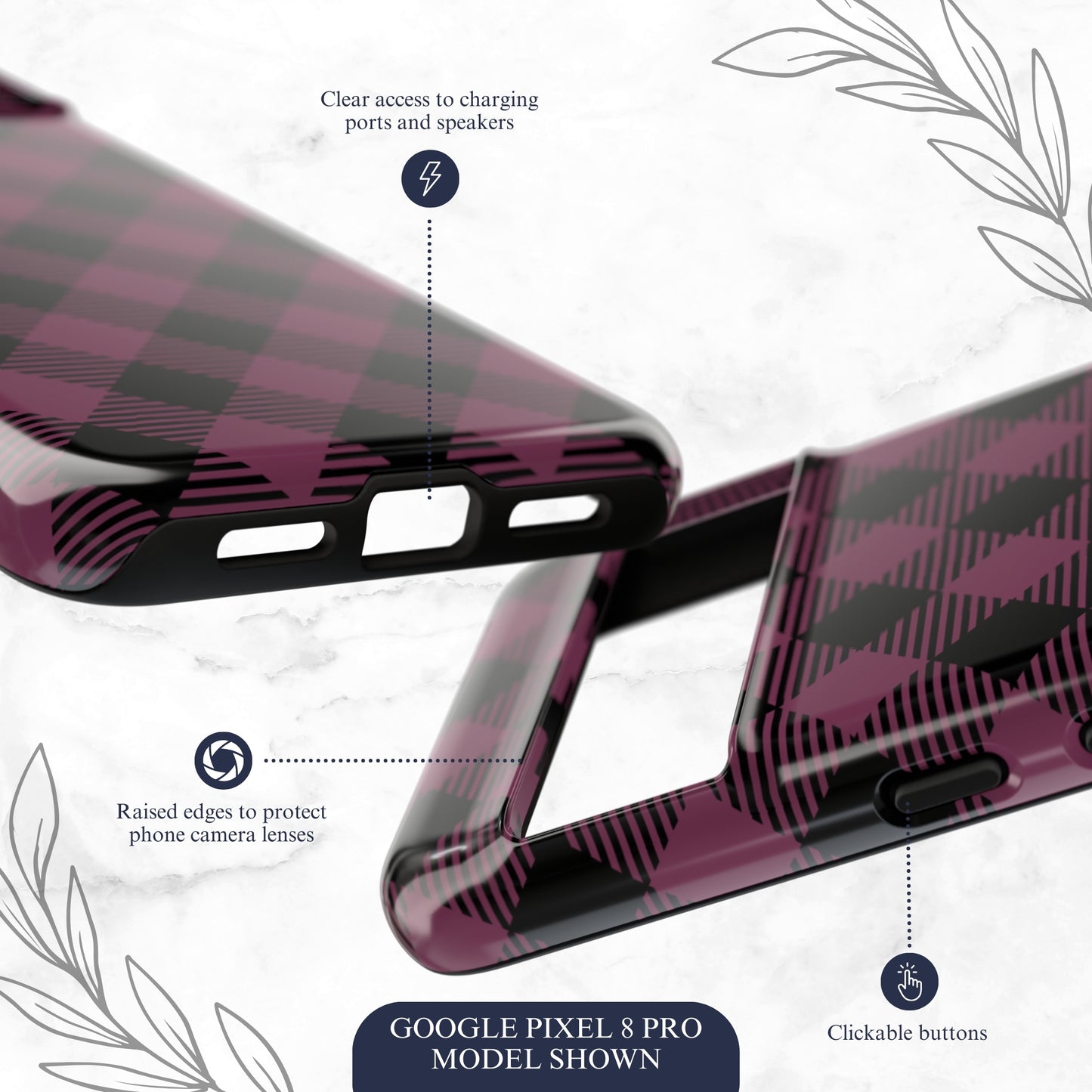 Plum Plaid - Google Pixel Case Phone Case-aesthetic phone case-shockproof phone case-cute phone case-designer phone case-elegant phone case-luxury phone case-phone accessories-fashion accessory