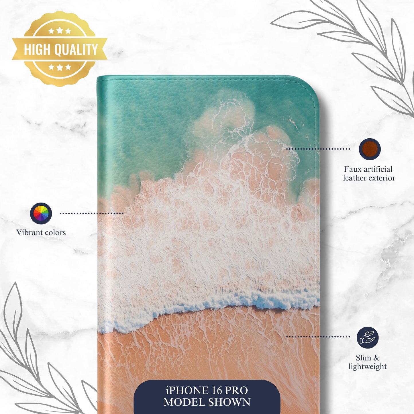 Tide - iPhone Flip Case Wallet, Leather Folio Case Phone Case-aesthetic phone case-shockproof phone case-cute phone case-designer phone case-elegant phone case-luxury phone case-phone accessories-fashion accessory
