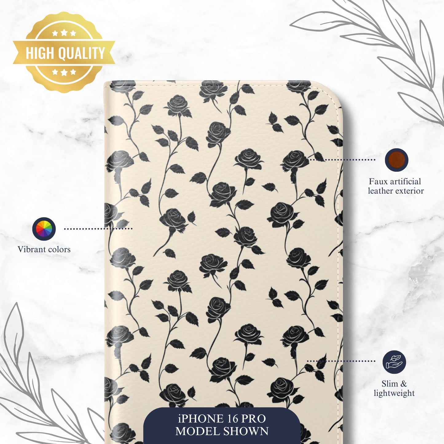Ghost Rose - iPhone Flip Case Wallet, Leather Folio Case Phone Case-aesthetic phone case-shockproof phone case-cute phone case-designer phone case-elegant phone case-luxury phone case-phone accessories-fashion accessory