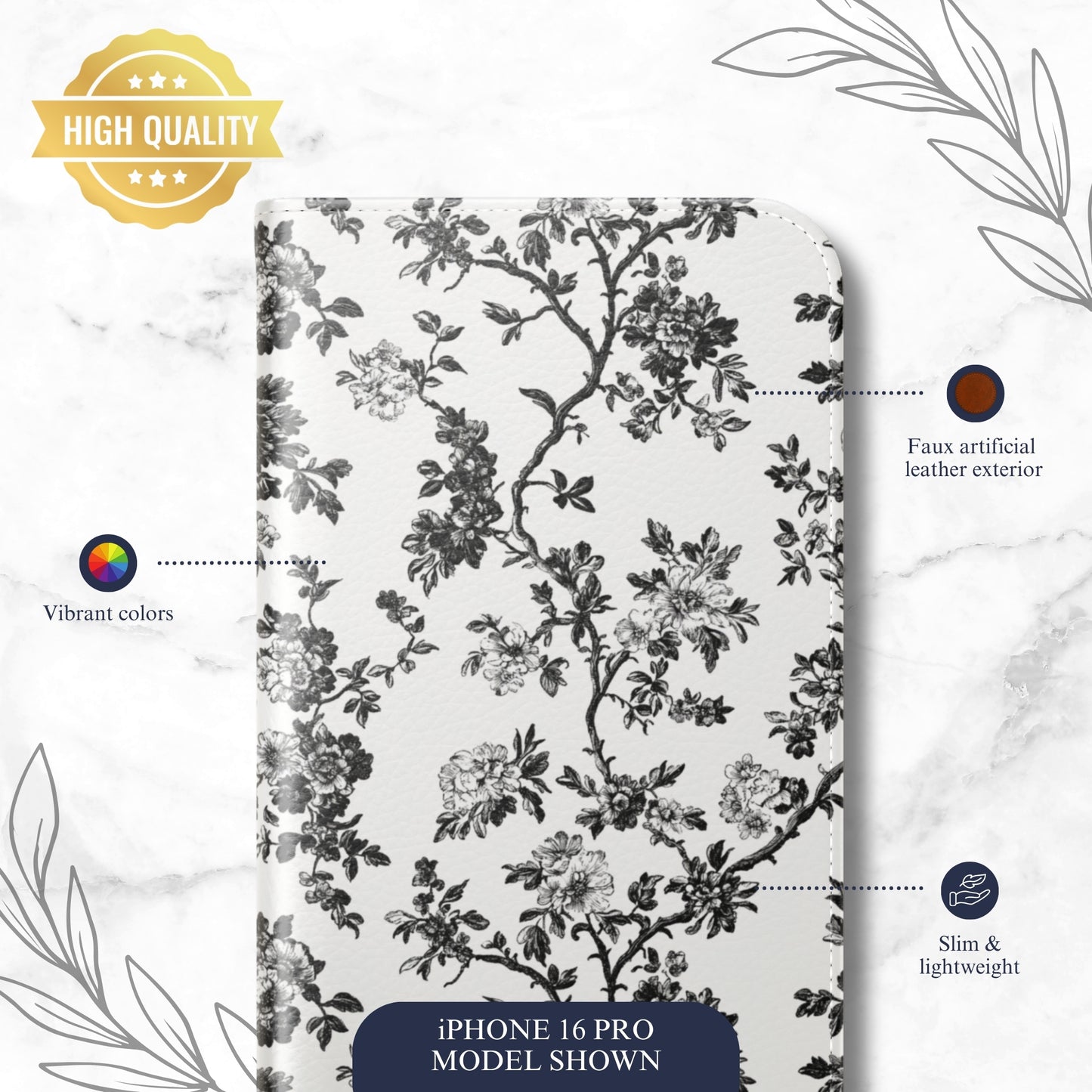 Adorned Toile - iPhone Flip Case Wallet, Leather Folio Case Phone Case-aesthetic phone case-shockproof phone case-cute phone case-designer phone case-elegant phone case-luxury phone case-phone accessories-fashion accessory