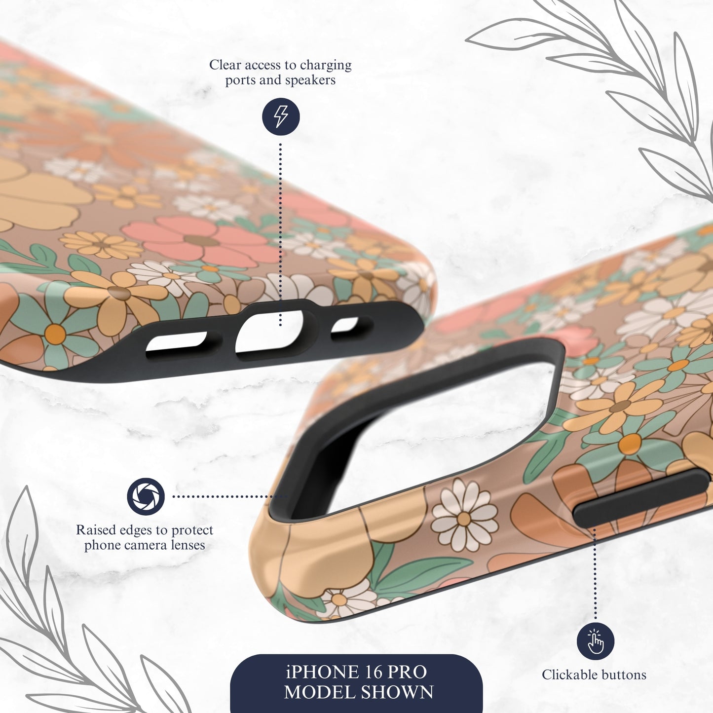 Retro Petals - Magsafe iPhone Case Phone Case-aesthetic phone case-shockproof phone case-cute phone case-designer phone case-elegant phone case-luxury phone case-phone accessories-fashion accessory