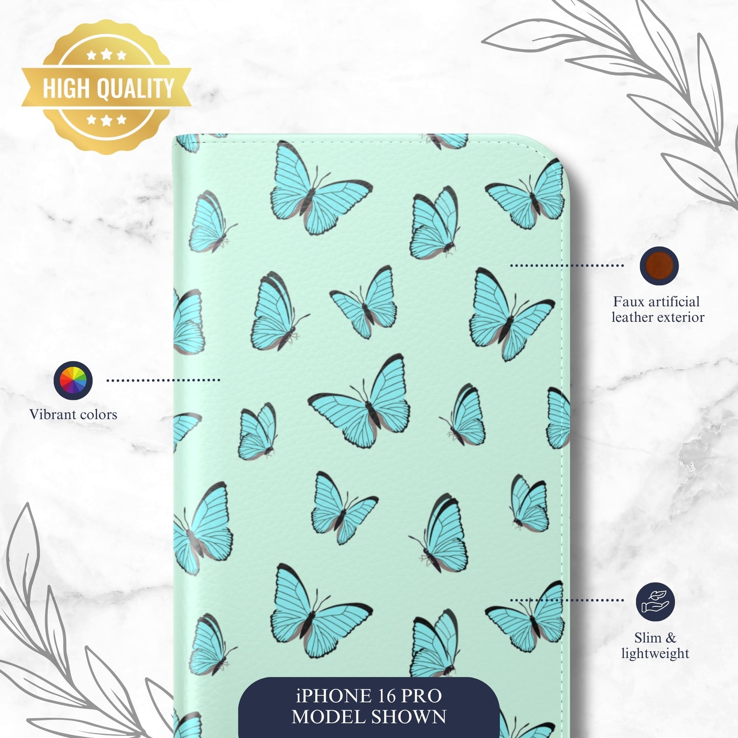 Flutter - iPhone Flip Case Wallet, Leather Folio Case Phone Case-aesthetic phone case-shockproof phone case-cute phone case-designer phone case-elegant phone case-luxury phone case-phone accessories-fashion accessory