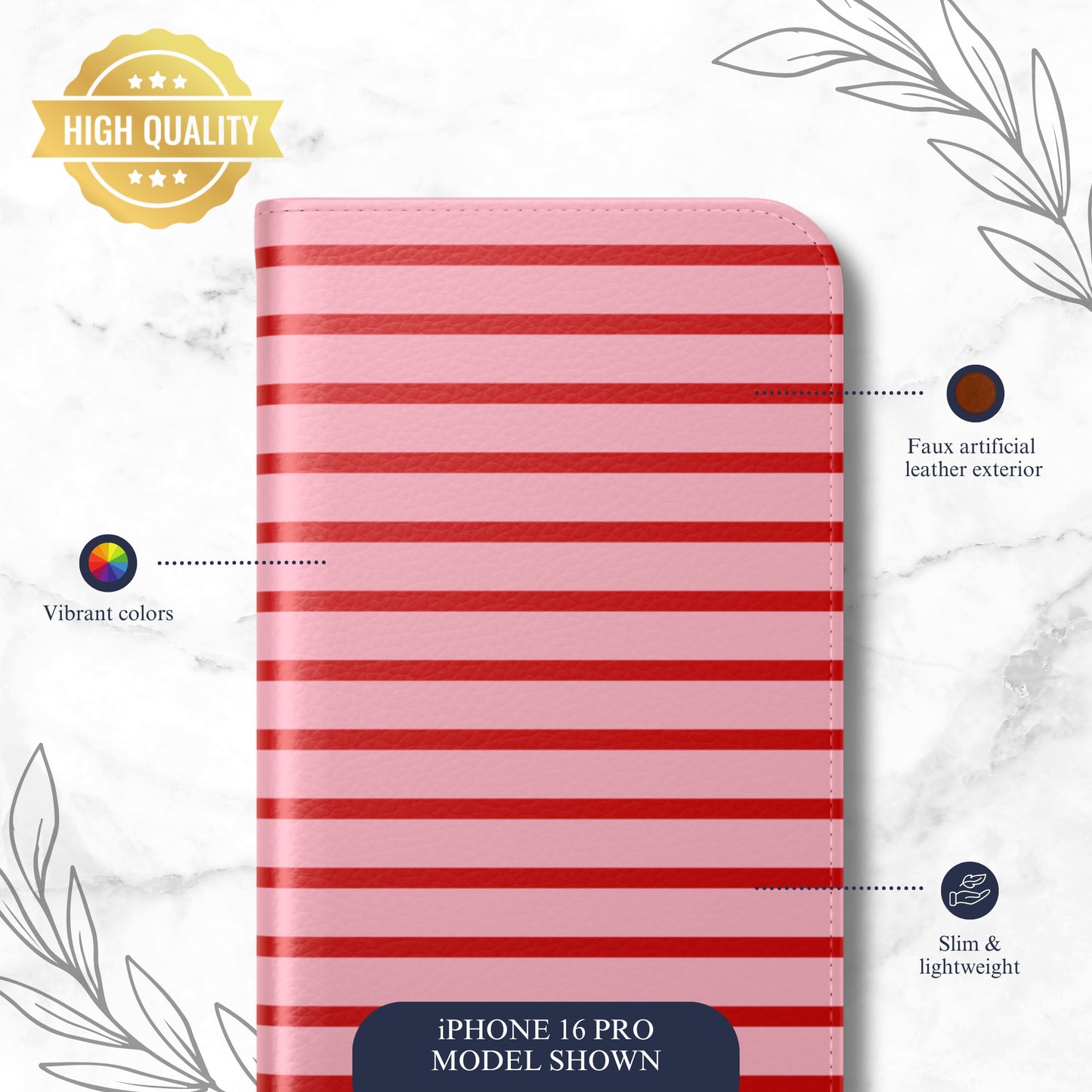 Candy Stripes - iPhone Flip Case Wallet, Leather Folio Case