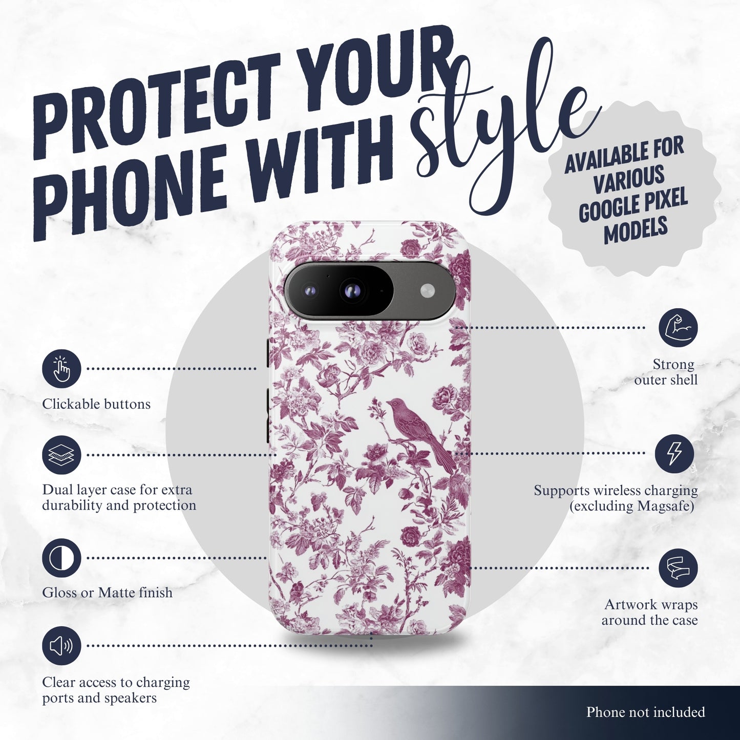 Mauve Toile - Google Pixel Case Phone Case-aesthetic phone case-shockproof phone case-cute phone case-designer phone case-elegant phone case-luxury phone case-phone accessories-fashion accessory
