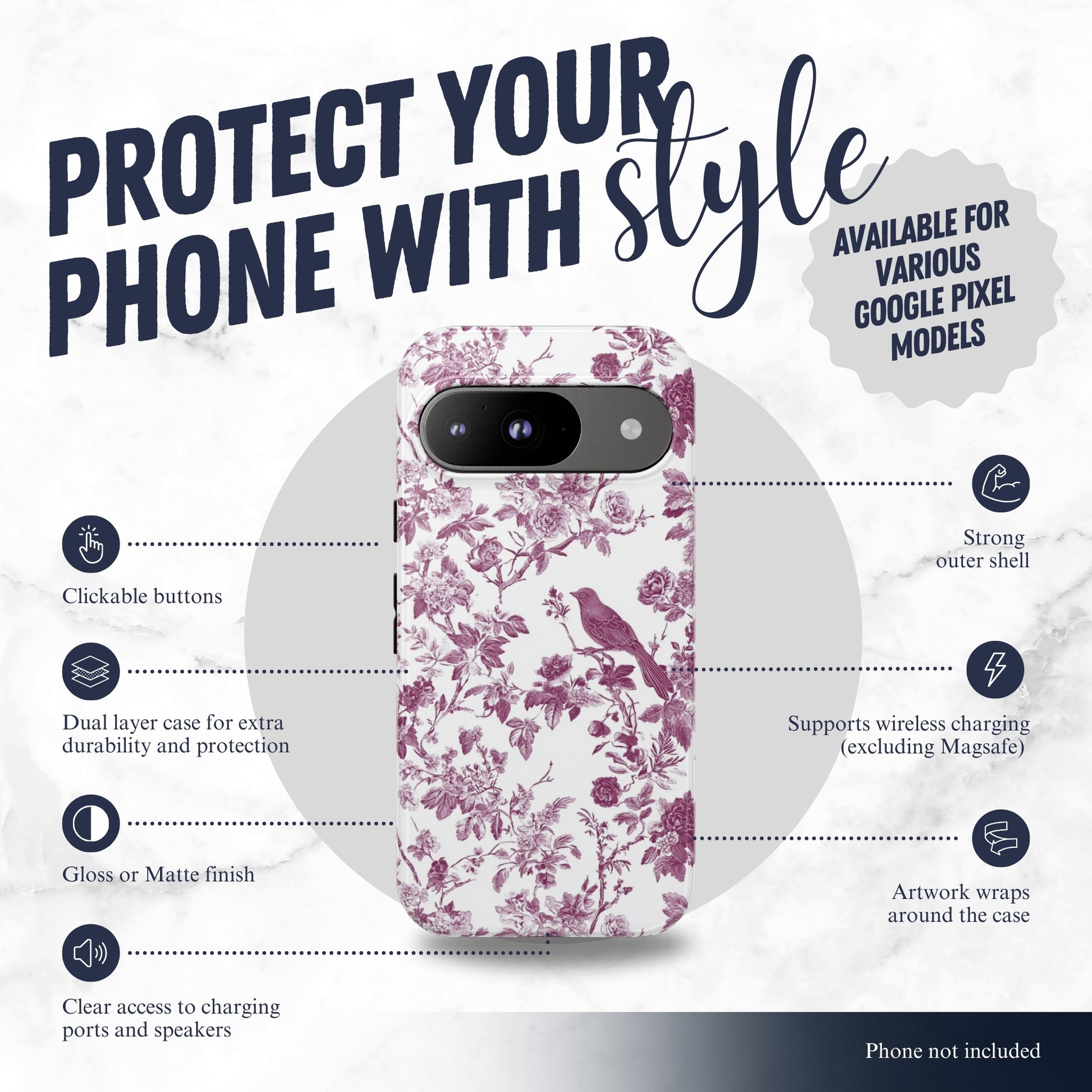 Mauve Toile - Google Pixel Case Phone Case-aesthetic phone case-shockproof phone case-cute phone case-designer phone case-elegant phone case-luxury phone case-phone accessories-fashion accessory