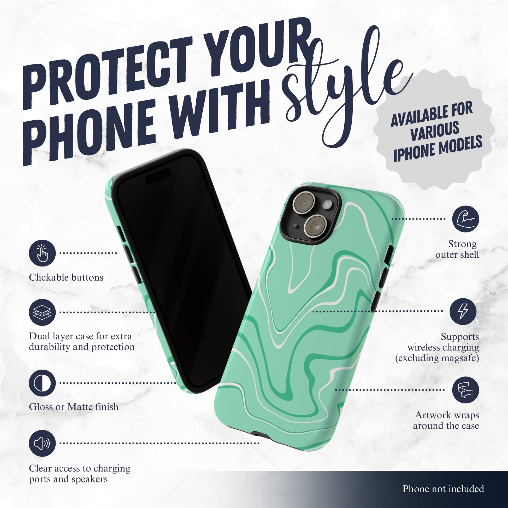 Seafoam Swish - iPhone Case Phone Case-aesthetic phone case-shockproof phone case-cute phone case-designer phone case-elegant phone case-luxury phone case-phone accessories-fashion accessory