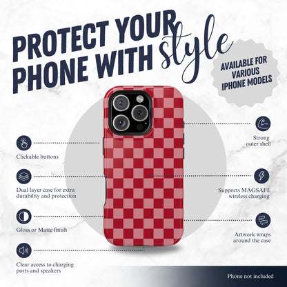 Crimson Check - Magsafe iPhone Case Phone Case-aesthetic phone case-shockproof phone case-cute phone case-designer phone case-elegant phone case-luxury phone case-phone accessories-fashion accessory