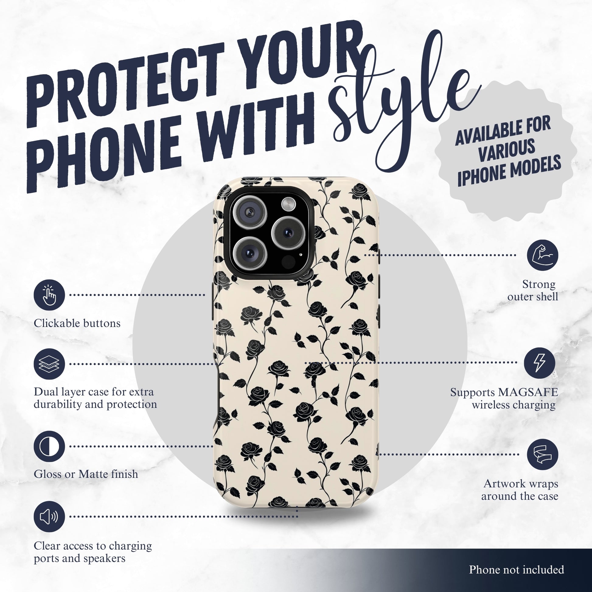 Ghost Rose - Magsafe iPhone Case Phone Case-aesthetic phone case-shockproof phone case-cute phone case-designer phone case-elegant phone case-luxury phone case-phone accessories-fashion accessory