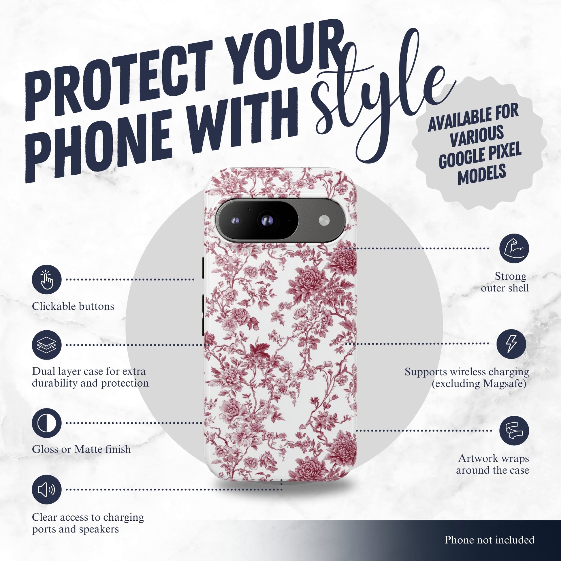 Scarlet Toile - Google Pixel Case Phone Case-aesthetic phone case-shockproof phone case-cute phone case-designer phone case-elegant phone case-luxury phone case-phone accessories-fashion accessory