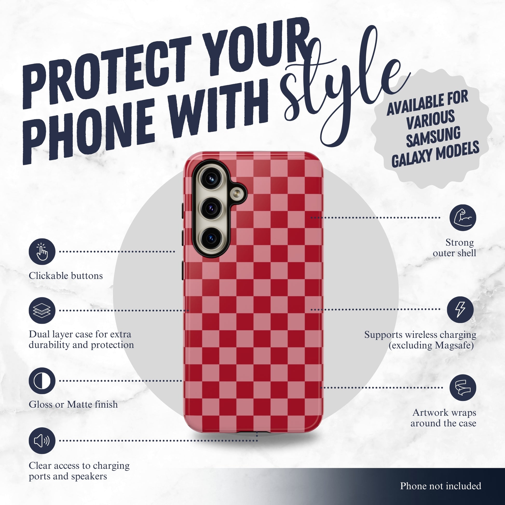 Crimson Check - Samsung Galaxy Case Phone Case-aesthetic phone case-shockproof phone case-cute phone case-designer phone case-elegant phone case-luxury phone case-phone accessories-fashion accessory