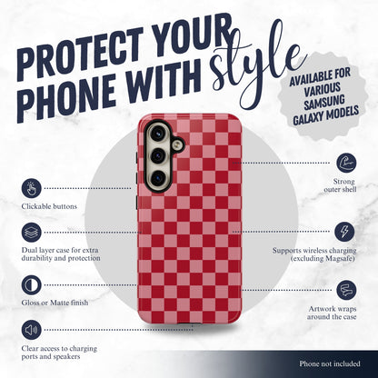 Crimson Check - Samsung Galaxy Case Phone Case-aesthetic phone case-shockproof phone case-cute phone case-designer phone case-elegant phone case-luxury phone case-phone accessories-fashion accessory