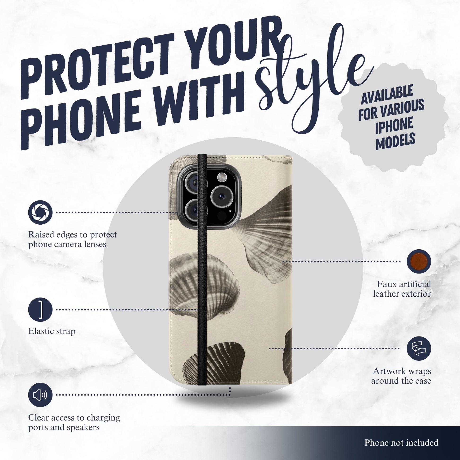 Ocean Whisper - iPhone Flip Case Wallet, Leather Folio Case Phone Case-aesthetic phone case-shockproof phone case-cute phone case-designer phone case-elegant phone case-luxury phone case-phone accessories-fashion accessory