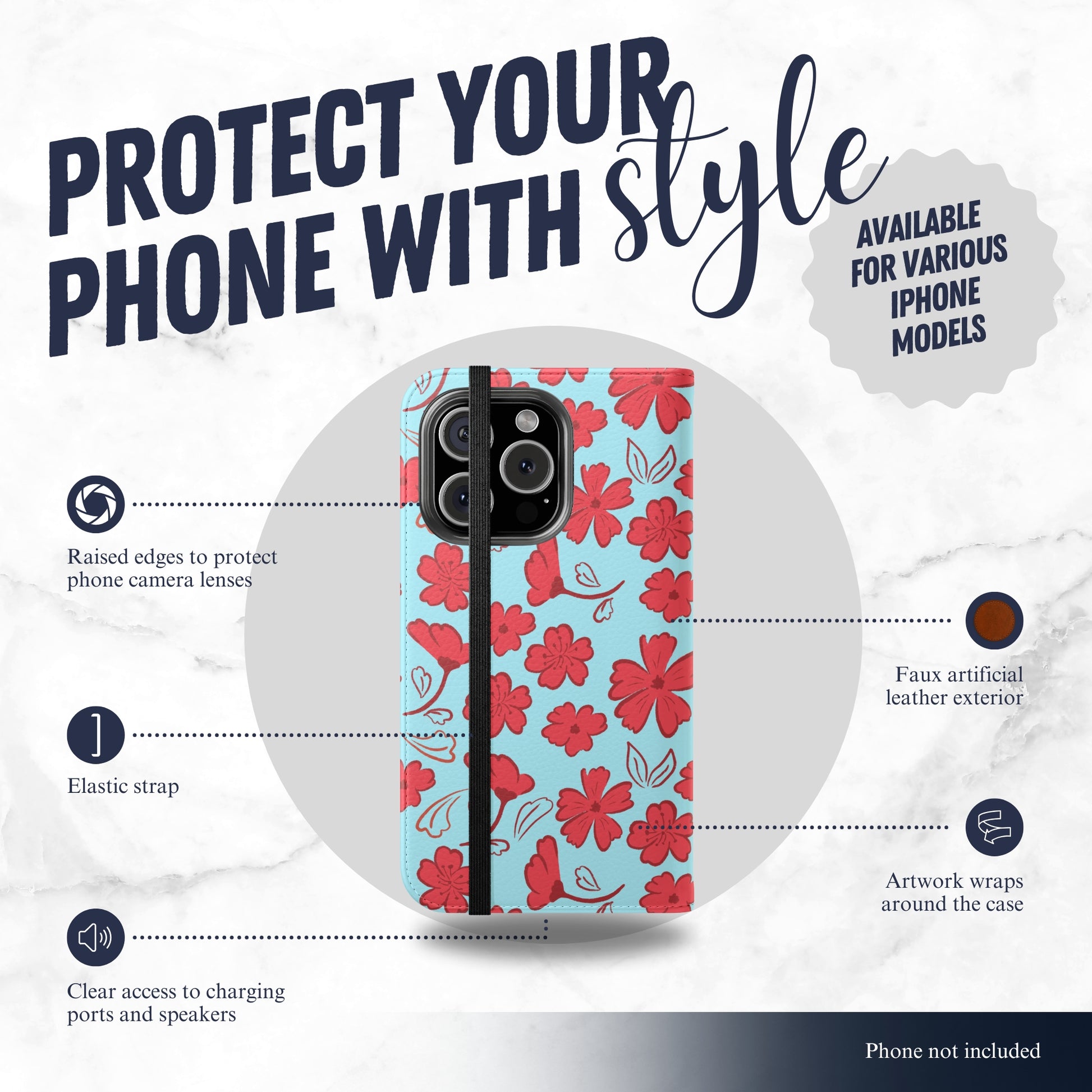 Floral Frenzy - iPhone Flip Case Wallet, Leather Folio Case Phone Case-aesthetic phone case-shockproof phone case-cute phone case-designer phone case-elegant phone case-luxury phone case-phone accessories-fashion accessory