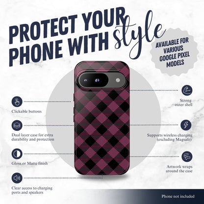 Plum Plaid - Google Pixel Case Phone Case-aesthetic phone case-shockproof phone case-cute phone case-designer phone case-elegant phone case-luxury phone case-phone accessories-fashion accessory