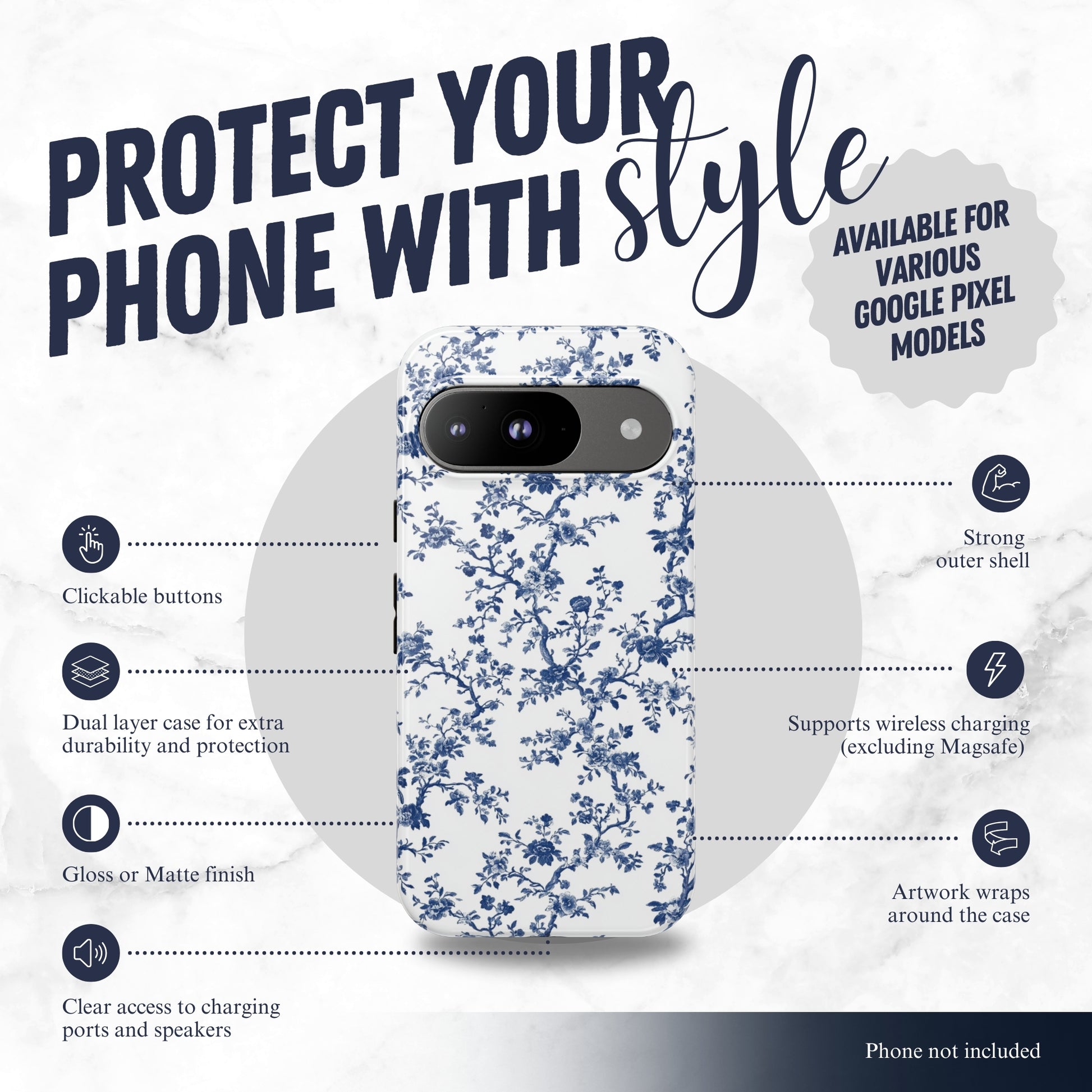 Frosted Toile - Google Pixel Case Phone Case-aesthetic phone case-shockproof phone case-cute phone case-designer phone case-elegant phone case-luxury phone case-phone accessories-fashion accessory