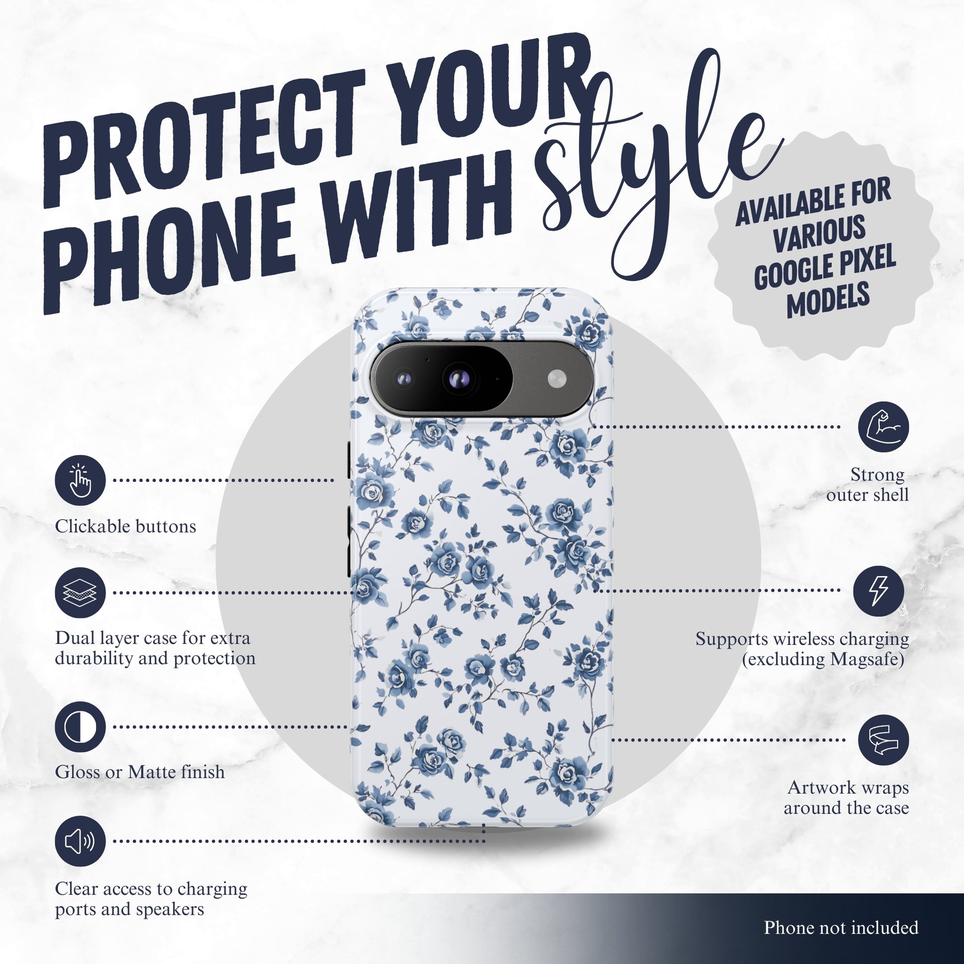 Porcelain Petals - Google Pixel Case Phone Case-aesthetic phone case-shockproof phone case-cute phone case-designer phone case-elegant phone case-luxury phone case-phone accessories-fashion accessory