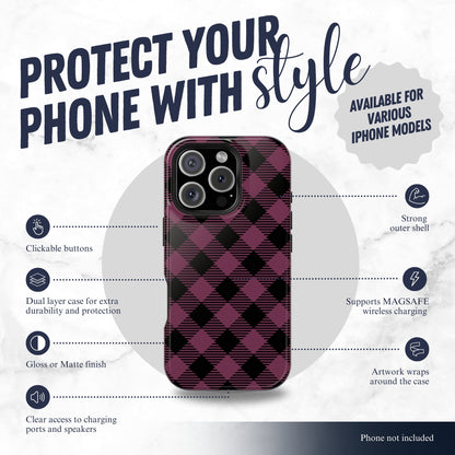 Plum Plaid - Magsafe iPhone Case Phone Case-aesthetic phone case-shockproof phone case-cute phone case-designer phone case-elegant phone case-luxury phone case-phone accessories-fashion accessory