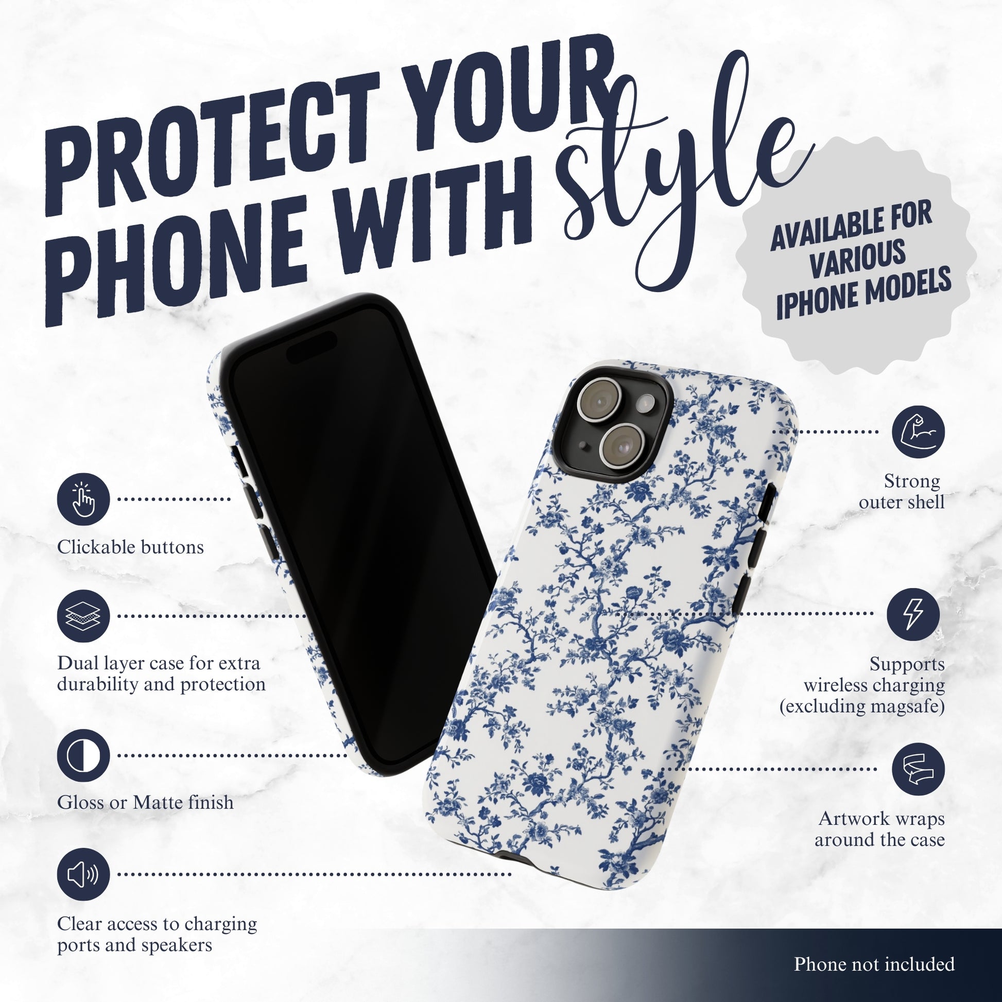 Frosted Toile - iPhone Case Phone Case-aesthetic phone case-shockproof phone case-cute phone case-designer phone case-elegant phone case-luxury phone case-phone accessories-fashion accessory