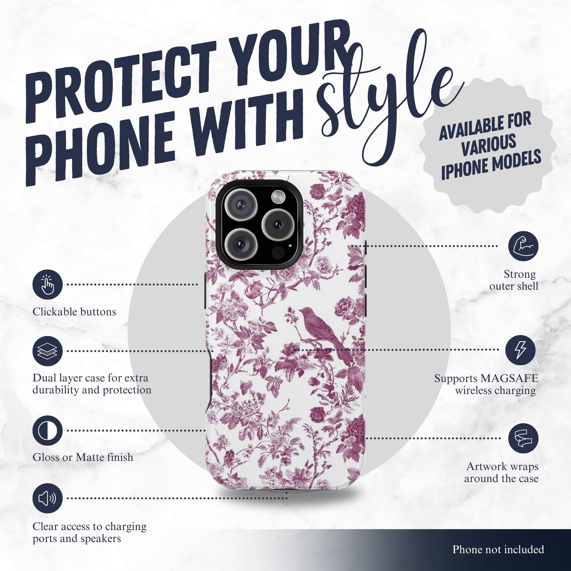 Mauve Toile - Magsafe iPhone Case Phone Case-aesthetic phone case-shockproof phone case-cute phone case-designer phone case-elegant phone case-luxury phone case-phone accessories-fashion accessory