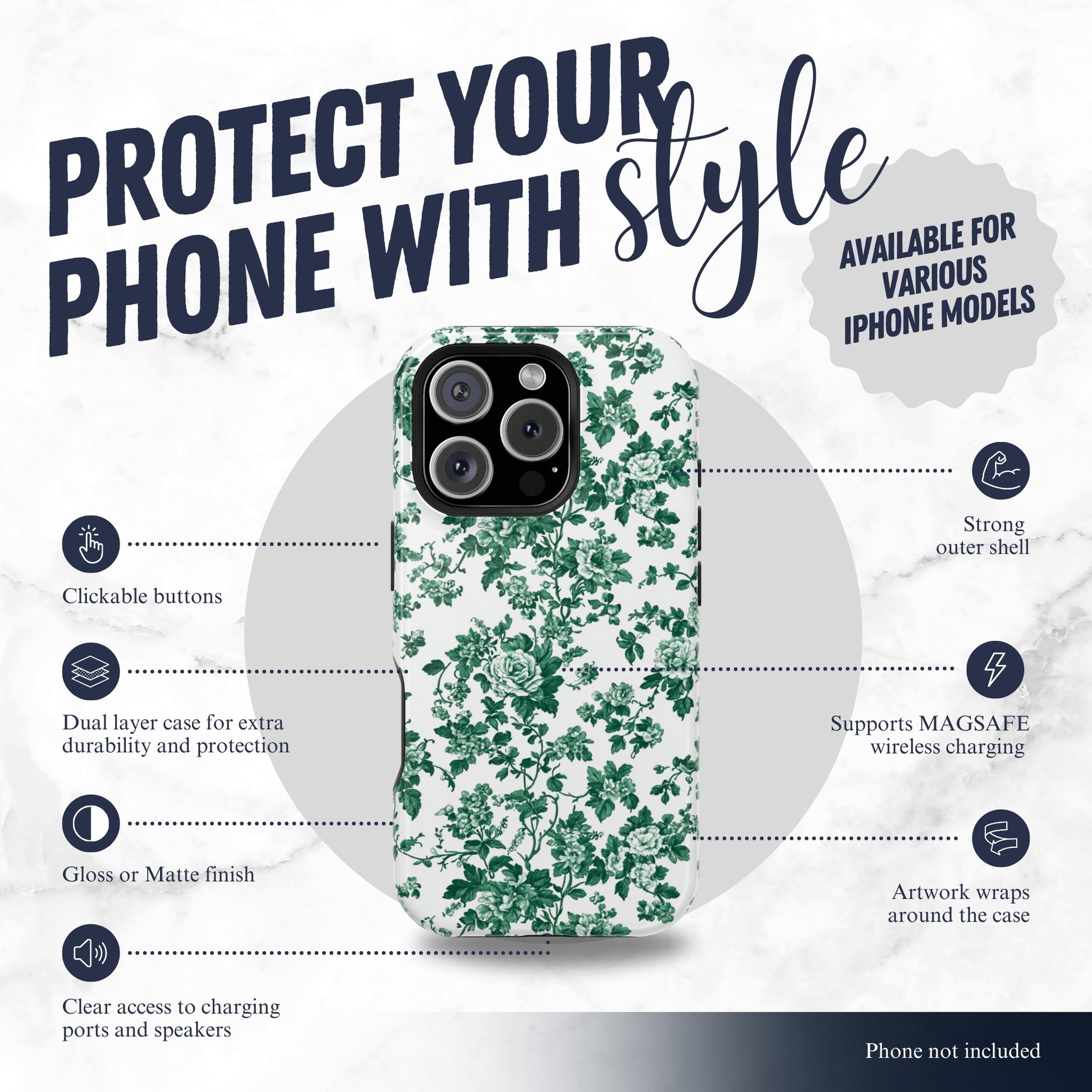 Moss Toile - Magsafe iPhone Case Phone Case-aesthetic phone case-shockproof phone case-cute phone case-designer phone case-elegant phone case-luxury phone case-phone accessories-fashion accessory