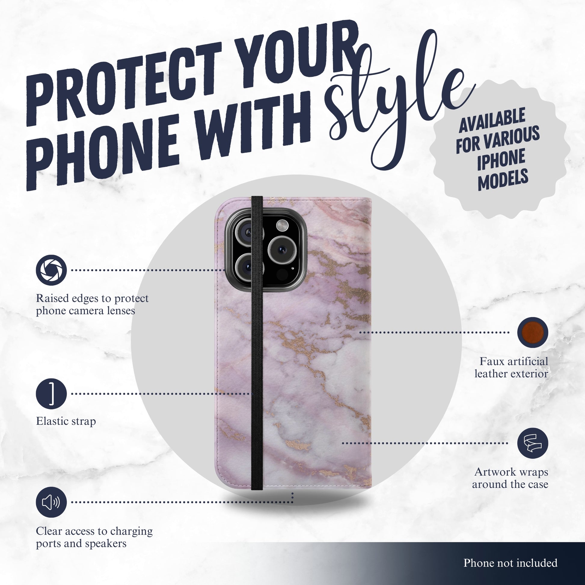 Luna Quartz - iPhone Flip Case Wallet, Leather Folio Case Phone Case-aesthetic phone case-shockproof phone case-cute phone case-designer phone case-elegant phone case-luxury phone case-phone accessories-fashion accessory
