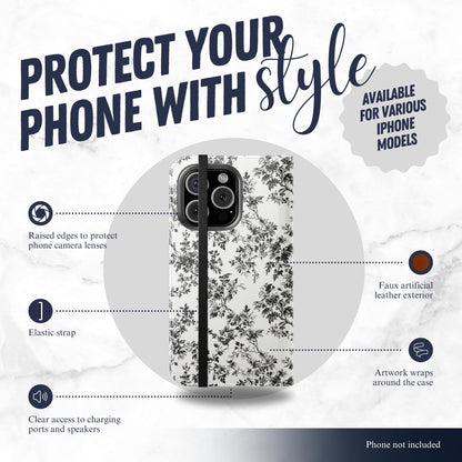 Noir Toile - iPhone Flip Case Wallet, Leather Folio Case Phone Case-aesthetic phone case-shockproof phone case-cute phone case-designer phone case-elegant phone case-luxury phone case-phone accessories-fashion accessory