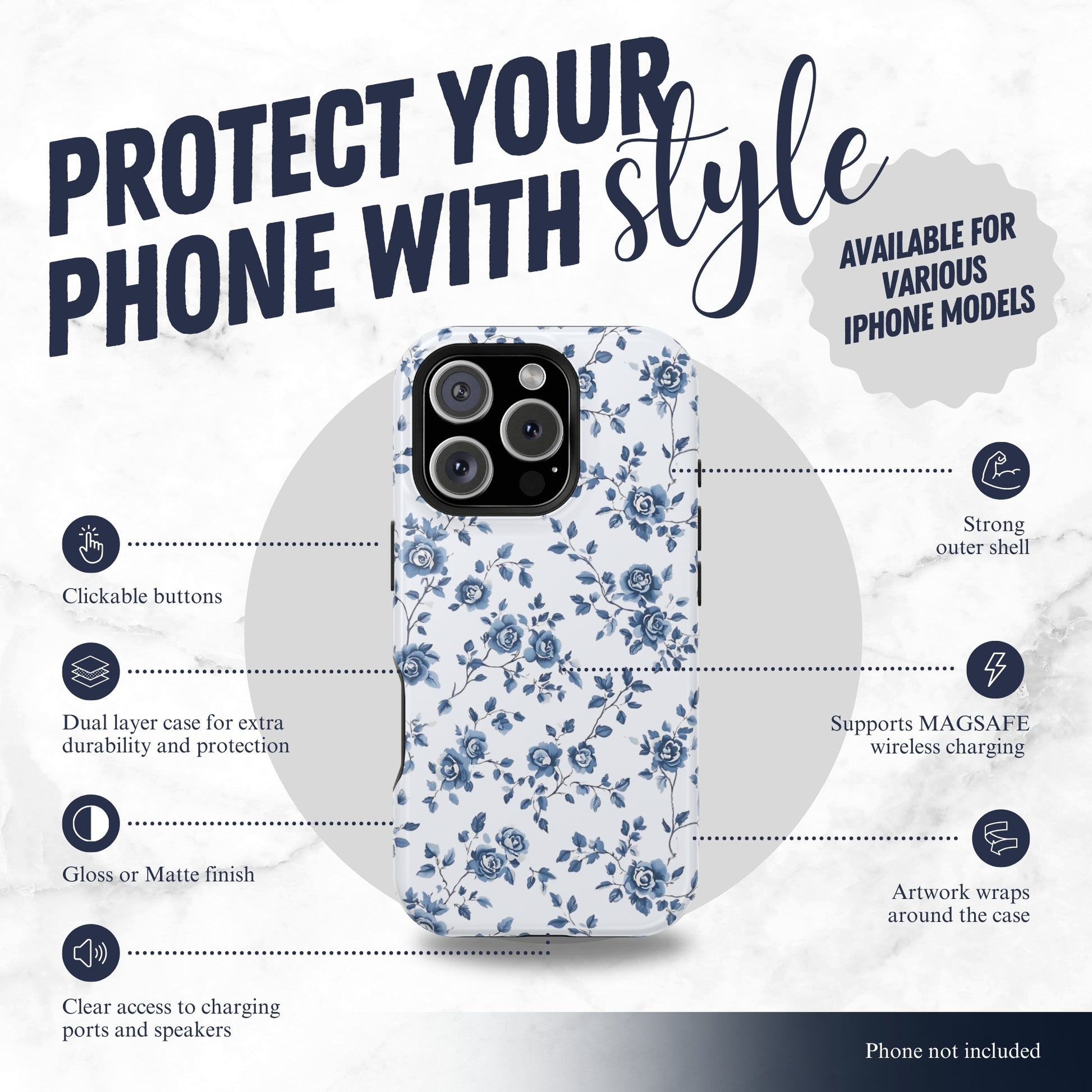 Porcelain Petals - Magsafe iPhone Case Phone Case-aesthetic phone case-shockproof phone case-cute phone case-designer phone case-elegant phone case-luxury phone case-phone accessories-fashion accessory