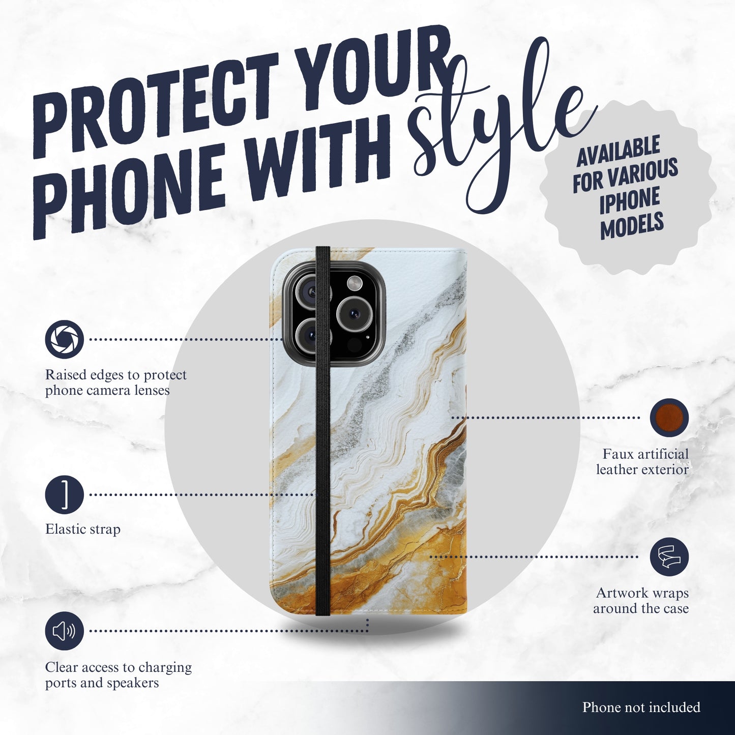 Snowgold - iPhone Flip Case Wallet, Leather Folio Case Phone Case-aesthetic phone case-shockproof phone case-cute phone case-designer phone case-elegant phone case-luxury phone case-phone accessories-fashion accessory