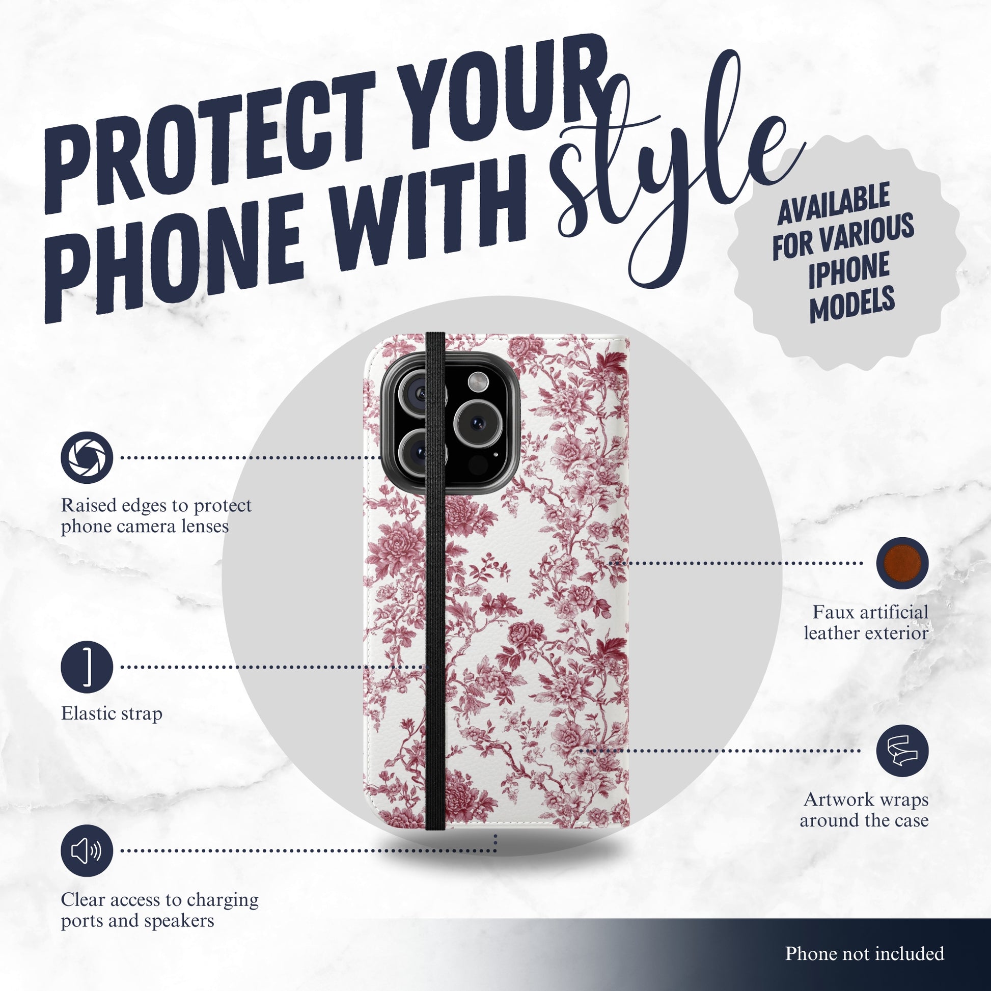 Scarlet Toile - iPhone Flip Case Wallet, Leather Folio Case Phone Case-aesthetic phone case-shockproof phone case-cute phone case-designer phone case-elegant phone case-luxury phone case-phone accessories-fashion accessory