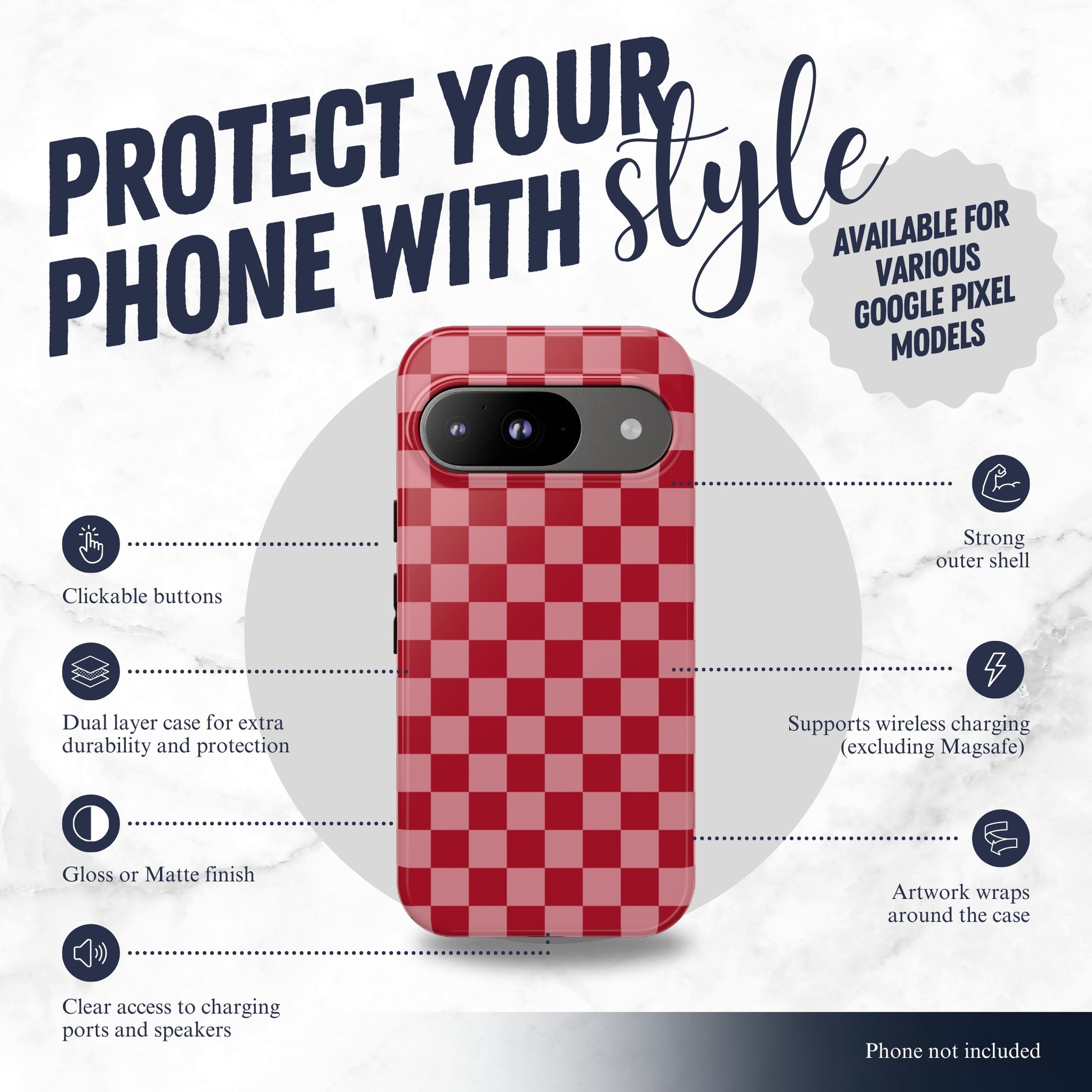 Crimson Check - Google Pixel Case Phone Case-aesthetic phone case-shockproof phone case-cute phone case-designer phone case-elegant phone case-luxury phone case-phone accessories-fashion accessory