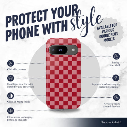 Crimson Check - Google Pixel Case Phone Case-aesthetic phone case-shockproof phone case-cute phone case-designer phone case-elegant phone case-luxury phone case-phone accessories-fashion accessory