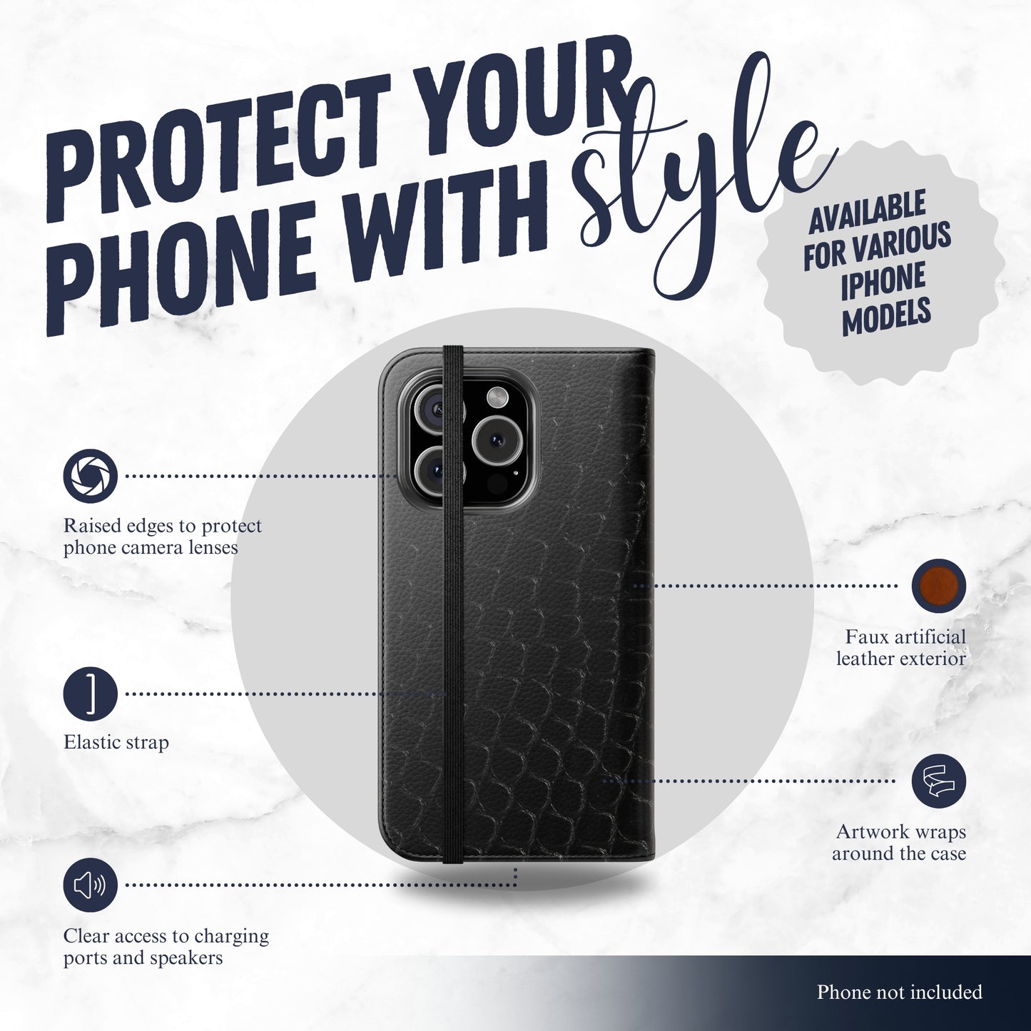 Black Viper - iPhone Flip Case Wallet, Leather Folio Case Phone Case-aesthetic phone case-shockproof phone case-cute phone case-designer phone case-elegant phone case-luxury phone case-phone accessories-fashion accessory