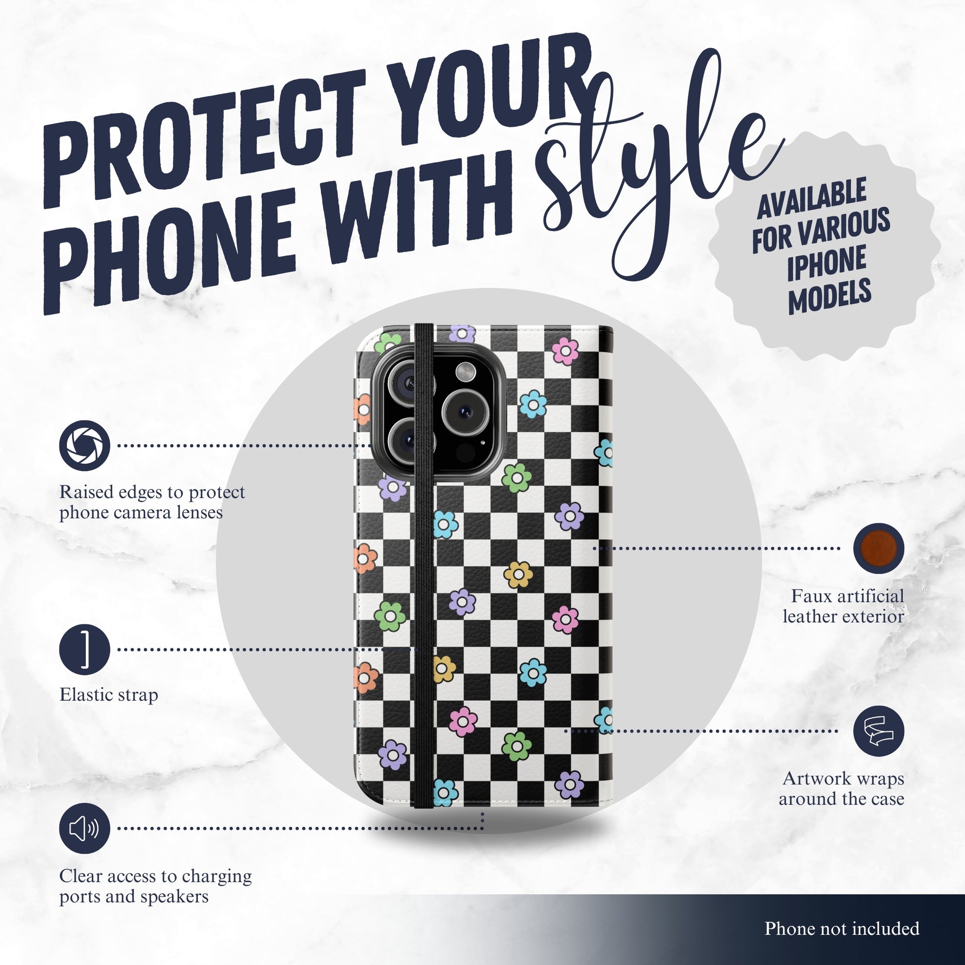 Check Mate - iPhone Flip Case Wallet, Leather Folio Case Phone Case-aesthetic phone case-shockproof phone case-cute phone case-designer phone case-elegant phone case-luxury phone case-phone accessories-fashion accessory