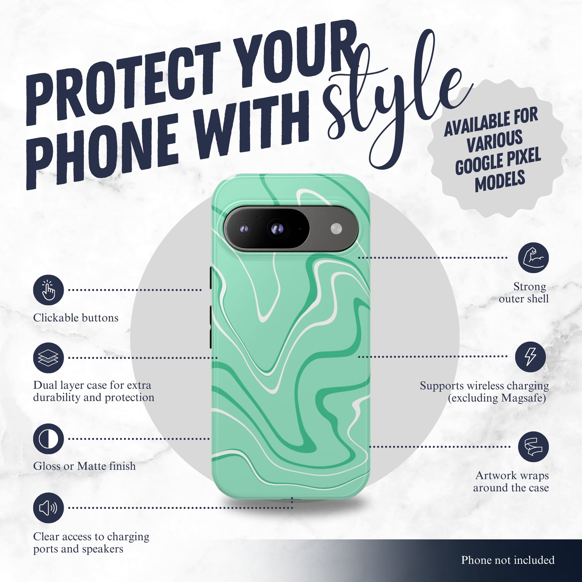 Seafoam Swish - Google Pixel Case Phone Case-aesthetic phone case-shockproof phone case-cute phone case-designer phone case-elegant phone case-luxury phone case-phone accessories-fashion accessory