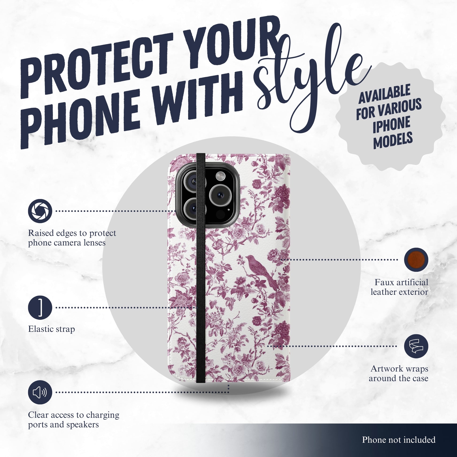 Mauve Toile - iPhone Flip Case Wallet, Leather Folio Case Phone Case-aesthetic phone case-shockproof phone case-cute phone case-designer phone case-elegant phone case-luxury phone case-phone accessories-fashion accessory