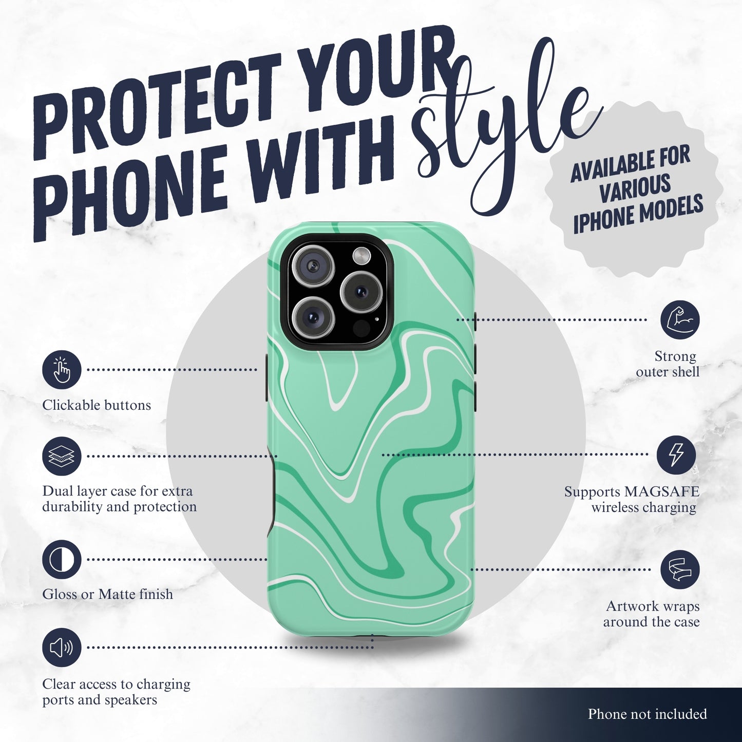 Seafoam Swish - Magsafe iPhone Case Phone Case-aesthetic phone case-shockproof phone case-cute phone case-designer phone case-elegant phone case-luxury phone case-phone accessories-fashion accessory