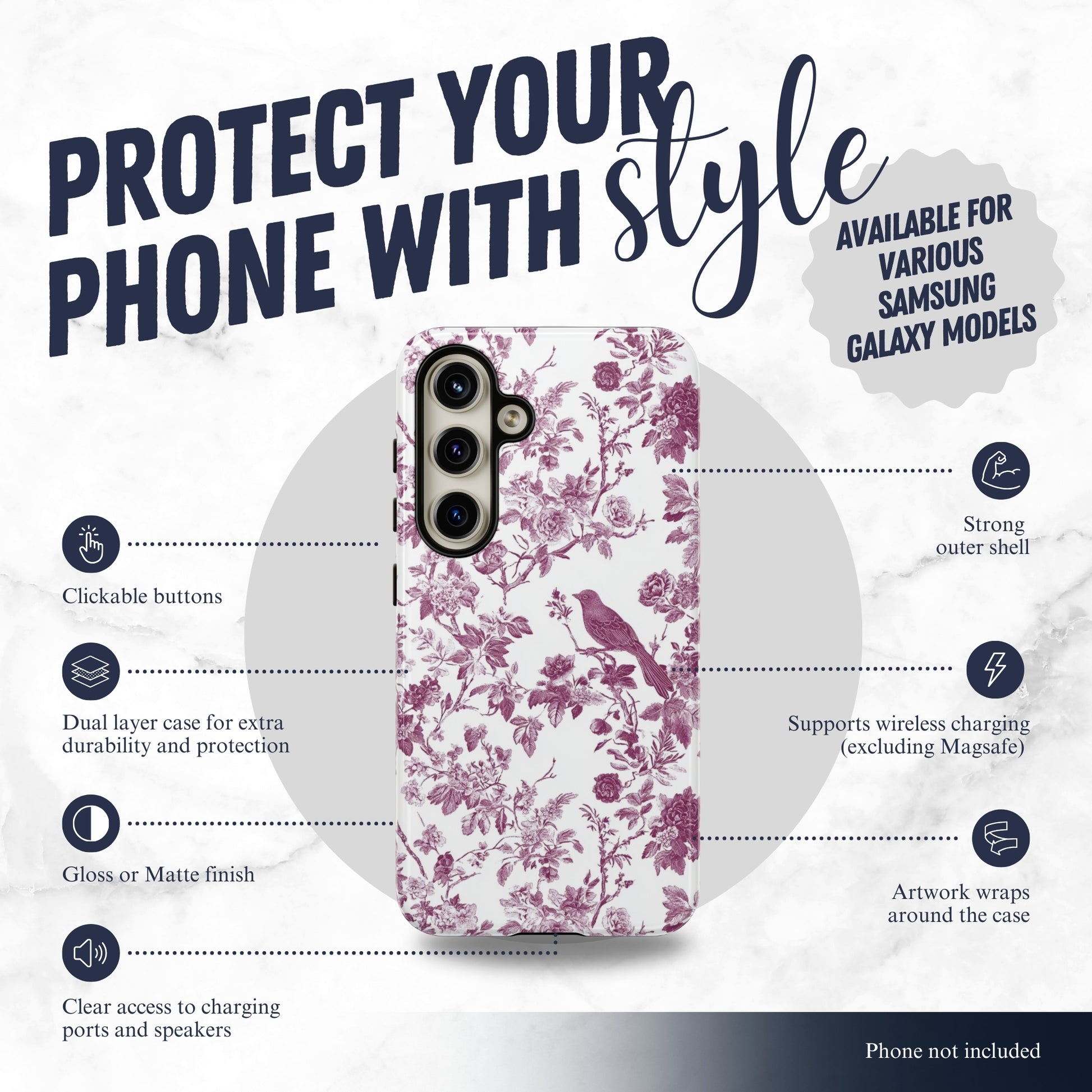 Mauve Toile - Samsung Galaxy Case Phone Case-aesthetic phone case-shockproof phone case-cute phone case-designer phone case-elegant phone case-luxury phone case-phone accessories-fashion accessory