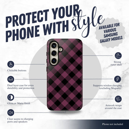 Plum Plaid - Samsung Galaxy Case Phone Case-aesthetic phone case-shockproof phone case-cute phone case-designer phone case-elegant phone case-luxury phone case-phone accessories-fashion accessory