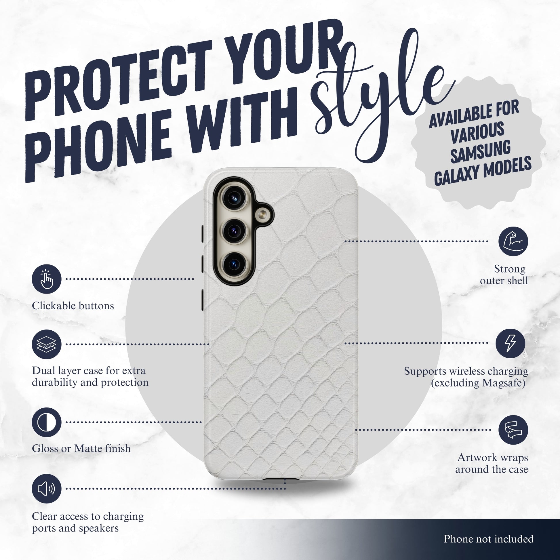 White Serpent - Samsung Galaxy Case Phone Case-aesthetic phone case-shockproof phone case-cute phone case-designer phone case-elegant phone case-luxury phone case-phone accessories-fashion accessory