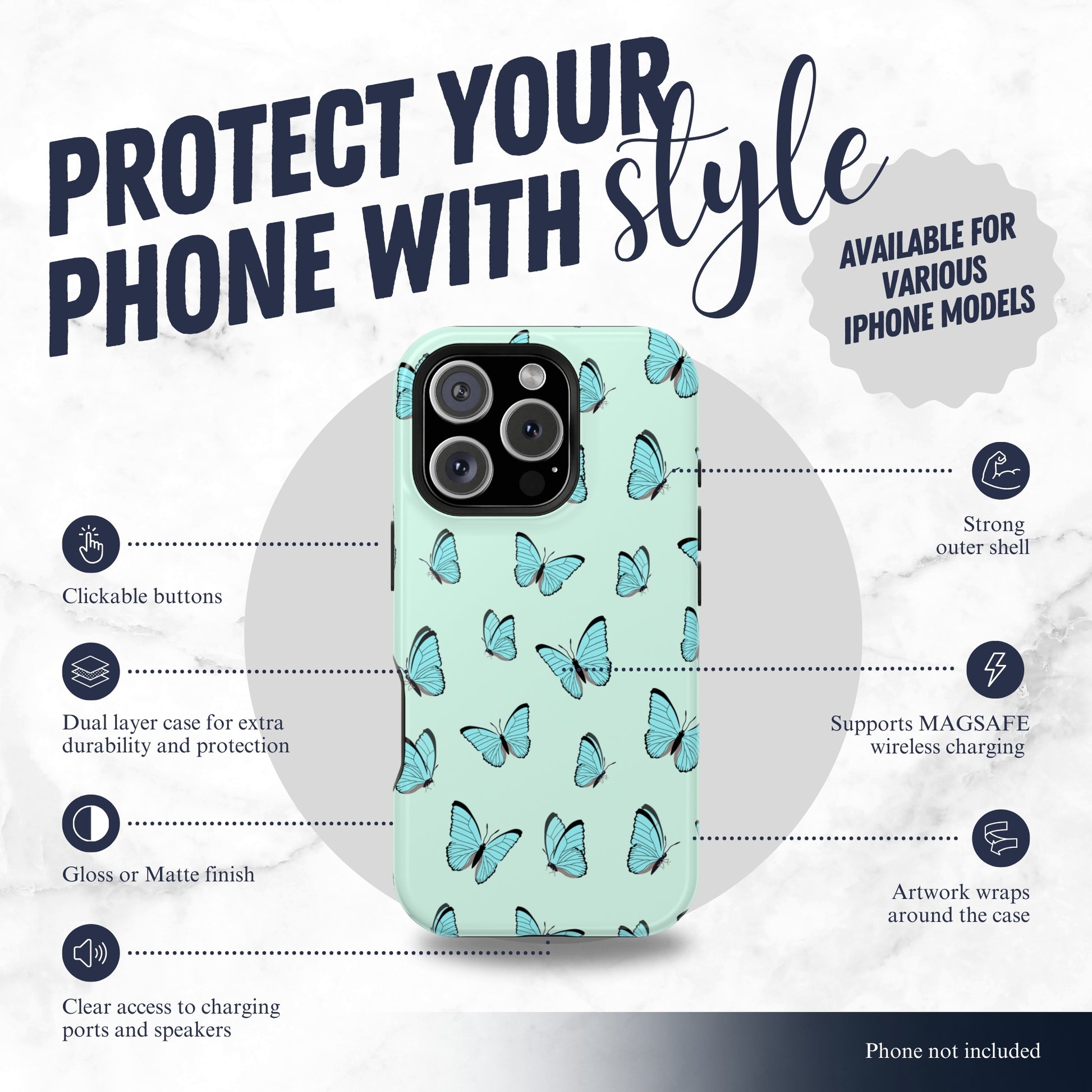 Flutter - Magsafe iPhone Case Phone Case-aesthetic phone case-shockproof phone case-cute phone case-designer phone case-elegant phone case-luxury phone case-phone accessories-fashion accessory