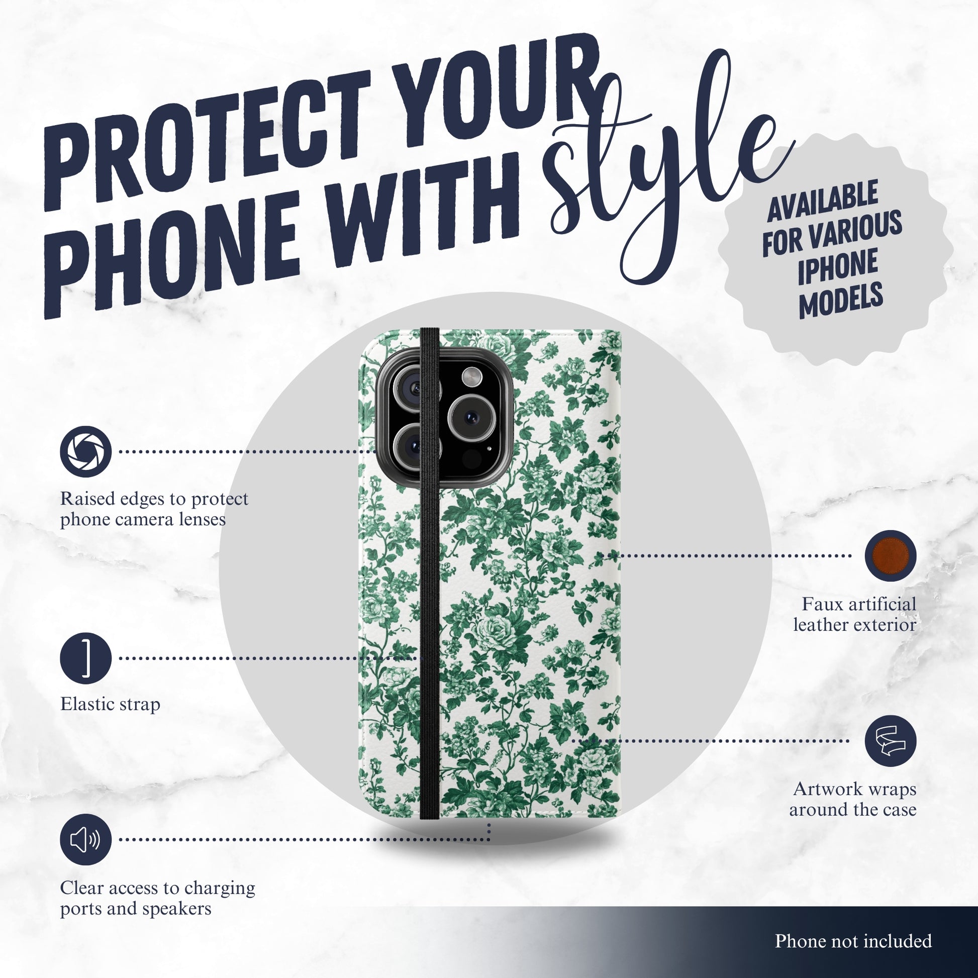 Moss Toile - iPhone Flip Case Wallet, Leather Folio Case Phone Case-aesthetic phone case-shockproof phone case-cute phone case-designer phone case-elegant phone case-luxury phone case-phone accessories-fashion accessory